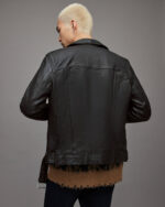 Men's Leather Biker Jacket In Black With Belt - Image 3