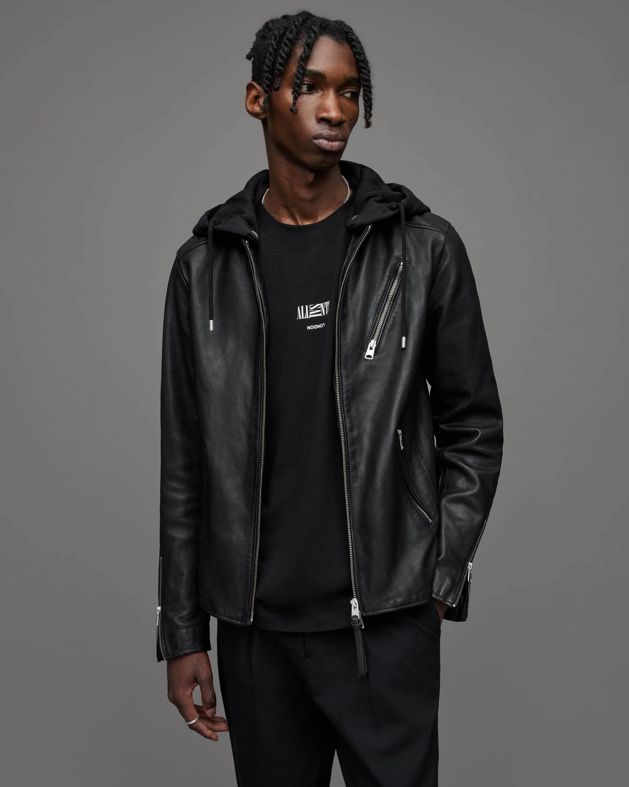 Mens-Leather-Biker-Jacket-In-Black-With-Hood-a-1.jpg Men's Leather Biker Jacket In Black With Hood - Image 1