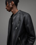 Men's Leather Biker Jacket In Black With Hood - Image 2