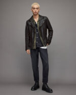 Men's Leather Biker Jacket In Black With Quilted Shoulders - Image 6