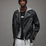 Men's Leather Biker Jacket In Black With Removable Hood