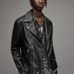 Men's Leather Biker Jacket In Black