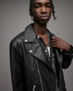 Men's Leather Biker Jacket In Black - Image 2