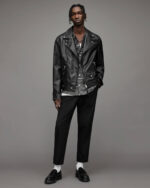 Men's Leather Biker Jacket In Black - Image 3