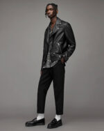 Men's Leather Biker Jacket In Black - Image 4