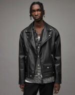 Men's Leather Biker Jacket In Black - Image 5