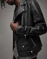 Men's Leather Biker Jacket In Black - Image 6