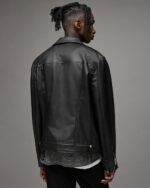 Men's Leather Biker Jacket In Black - Image 7