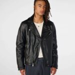 Men's Leather Biker Jacket In Classic Black