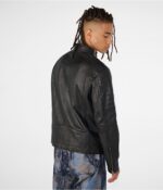 Men's Leather Cafe Racer Biker Jacket In Black - Image 3