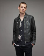 Men's Leather Cafe Racer Jacket In Black - Image 4