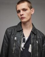 Men's Leather Cafe Racer Jacket In Black - Image 2