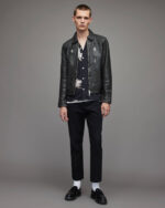 Men's Leather Cafe Racer Jacket In Black - Image 5
