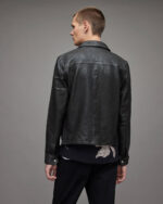 Men's Leather Cafe Racer Jacket In Black - Image 3