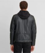 Men's Leather Jacket In Black With Removable Hood - Image 3