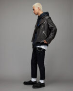 Men's Leather Moto Jacket In Black - Image 7