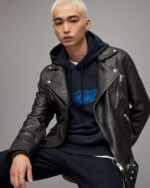 Men's Leather Moto Jacket In Black - Image 4