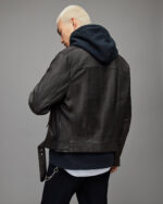 Men's Leather Moto Jacket In Black - Image 3