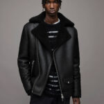 Men's Leather Shearling Biker Jacket In Back