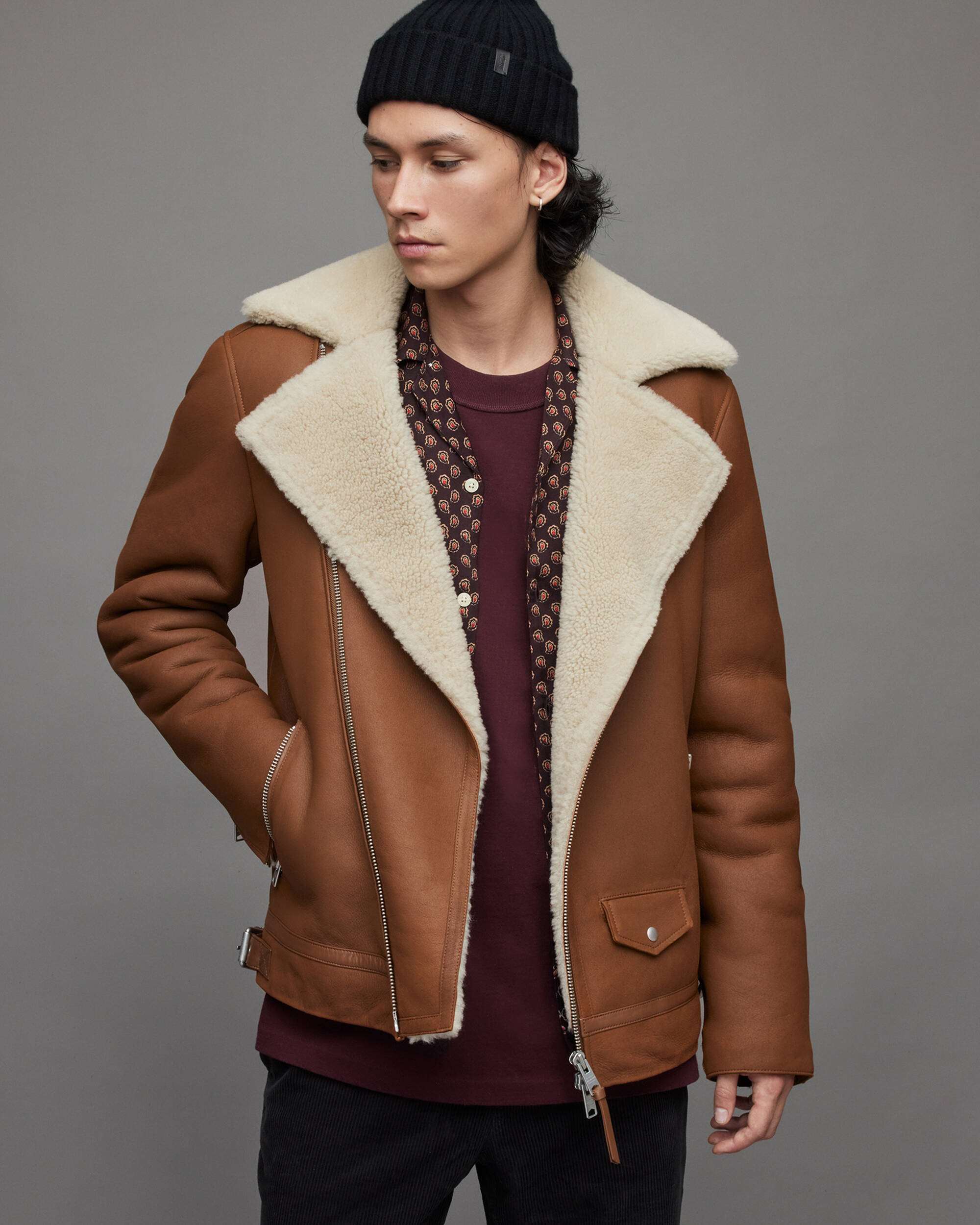 Mens-Leather-Shearling-Biker-Jacket-In-Tan-Brown-c-_1.jpg Men's Leather Shearling Biker Jacket In Tan Brown - Image 1