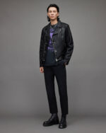 Men's Leather Vintage Biker Jacket In Black - Image 6