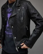 Men's Leather Vintage Biker Jacket In Black - Image 2