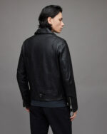 Men's Leather Vintage Biker Jacket In Black - Image 3
