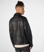 Men's Trendy Leather Harrington Jacket In Black - Image 3