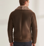 Men's Shearling Aviator Biker Leather Jacket In Dark Brown - Image 2