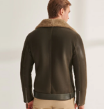 Men's Shearling Fur Biker Leather Jacket In Khaki - Image 2