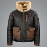 Mens Sheepskin Chocolate Black Bomber Jacket - Image 2