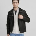 Men's Suede Leather Cafe Racer Jacket In Black