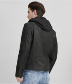 Men's Suede Leather Cafe Racer Jacket In Black - Image 3