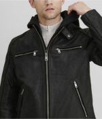 Men's Suede Leather Cafe Racer Jacket In Black - Image 4