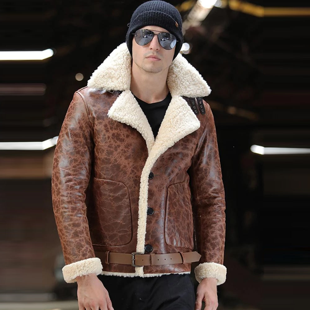 MensAirforceAviatorSheepskinLeatherJacket2.jpg Mens Airforce Aviator Sheepskin Leather Jacket - Image 1