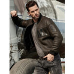 Mens ArmyGreen B3 Flight Sheepskin Motorcycle Leather Jacket - Image 2
