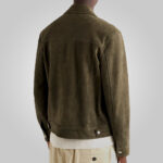 Mens Army Green Suede Leather Trucker Jacket - Image 4