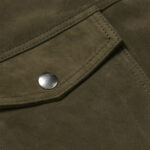 Mens Army Green Suede Leather Trucker Jacket - Image 2