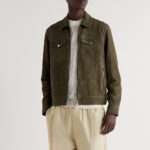 Mens Army Green Suede Leather Trucker Jacket - Image 3
