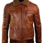 Mens B3 Bomber Rust Tan Brown Fur Collar Aviator Pilot Leather Jacket