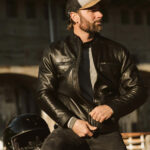Mens Black Lambskin Leather Moto Riding Jacket - Image 6