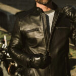 Mens Black Lambskin Leather Moto Riding Jacket - Image 5