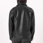 Mens Black Plain Trucker Leather Jacket - Image 2