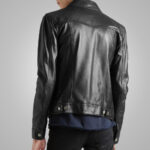 Mens Black Sheepskin Leather Trucker Jacket - Image 3