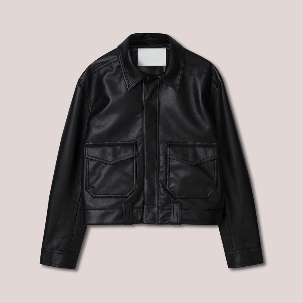 MensBlackSheepskinTruckerStyleLeatherJacket.png Mens Black Sheepskin Trucker Style Leather Jacket - Image 1