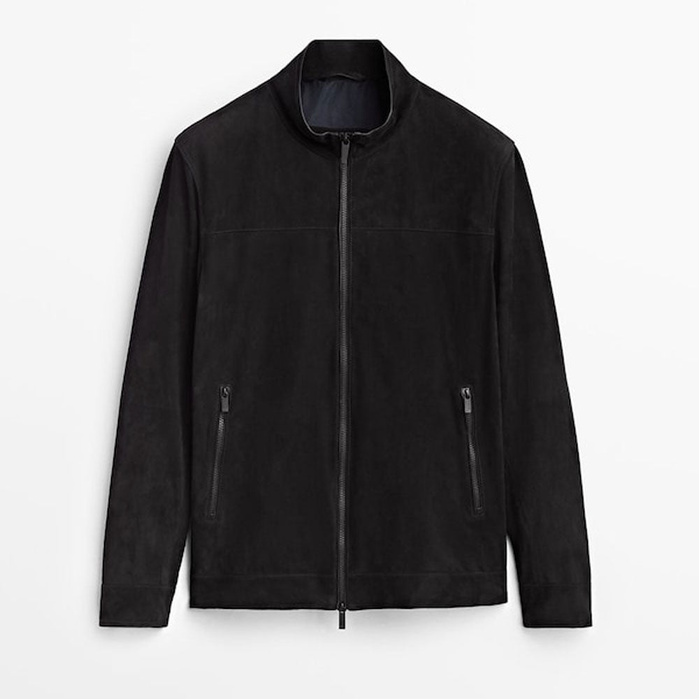 MensBlackSuedeLeatherBikerJacket.jpg Mens Black Suede Leather Biker Jacket - Image 1