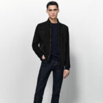 Mens Black Suede Leather Biker Jacket - Image 2