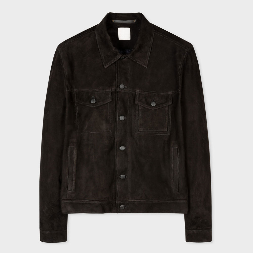 MensBlackSuedeLeatherTruckerStyledJacket.jpg Mens Black Suede Leather Trucker Styled Jacket - Image 1