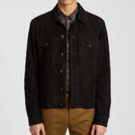 Mens Black Suede Leather Trucker Styled Jacket - Image 2