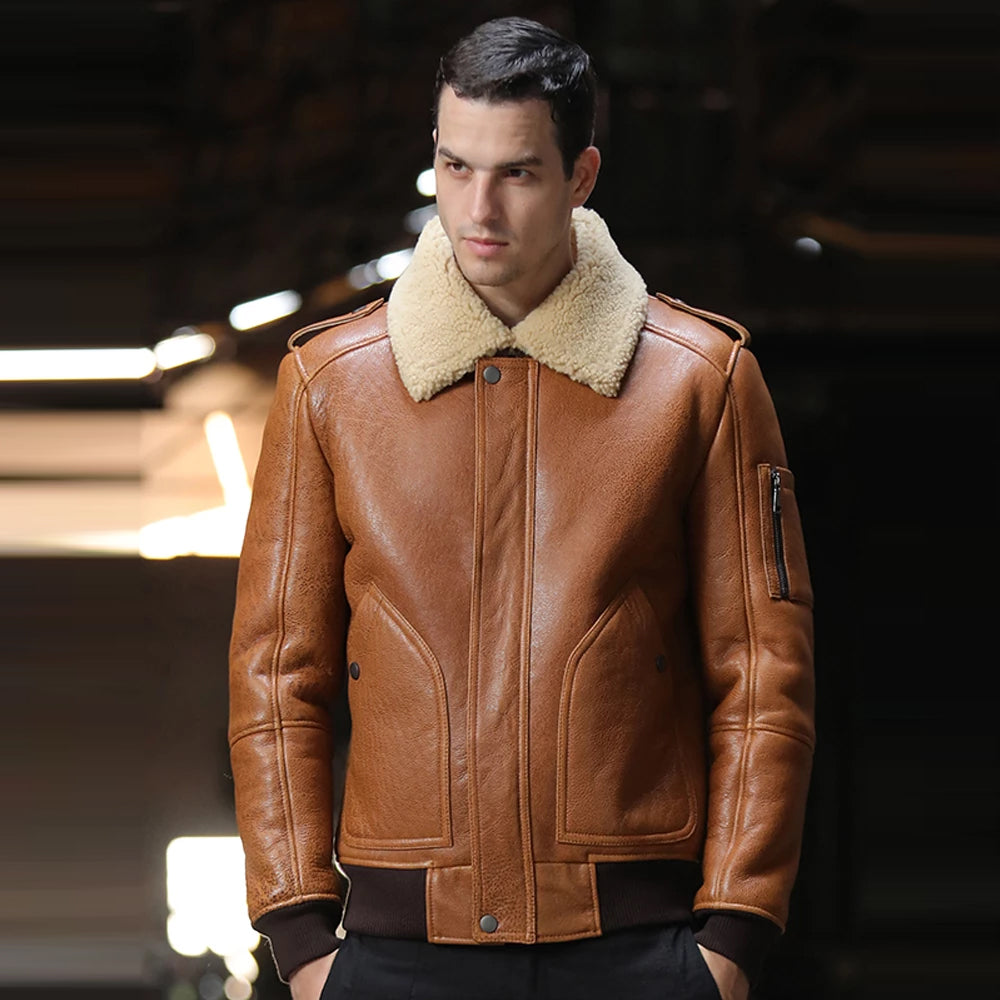 MensBrownB3FlightAirforceSheepskinBomberJacket.jpg Mens Brown B3 Flight Airforce Sheepskin Bomber Jacket - Image 1